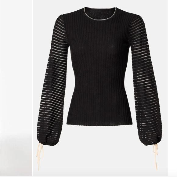 Roksanda Black Balloon Sleeve Top MEDIUM Ribbed Knit Work Cocktail Designer $260 - Picture 5 of 9